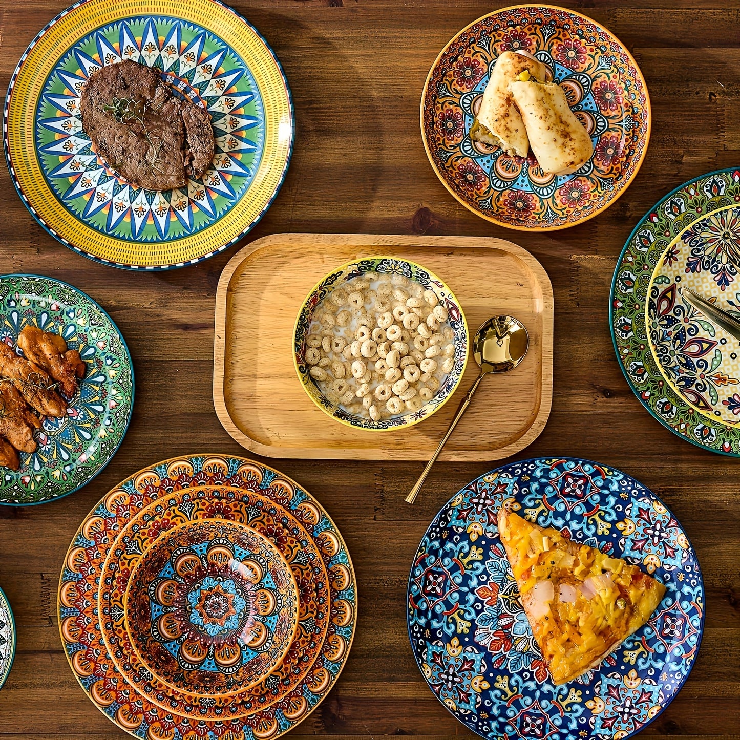 Bohemian Dinnerware Set 24pc Ceramic Plates Service For 4