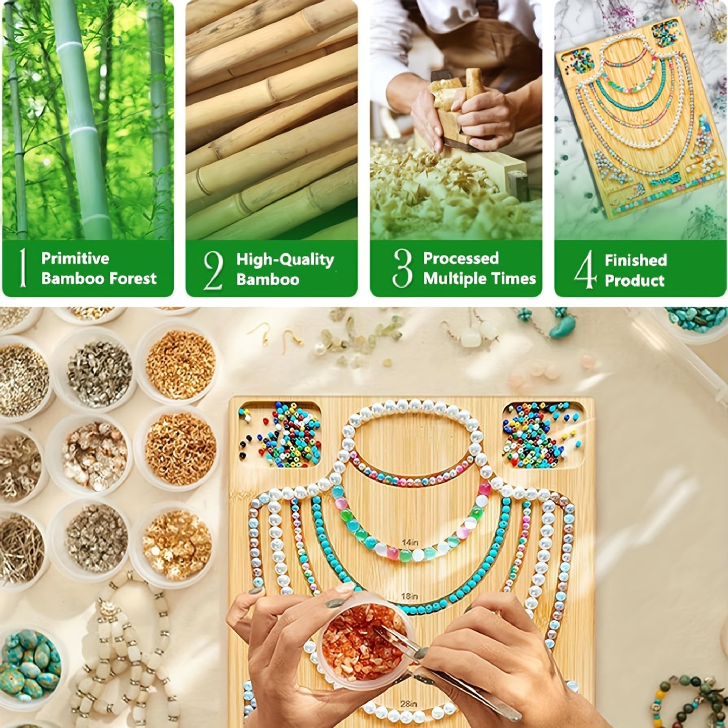 Natural Bamboo Jewelry Board Bead Organizer Tray DIY