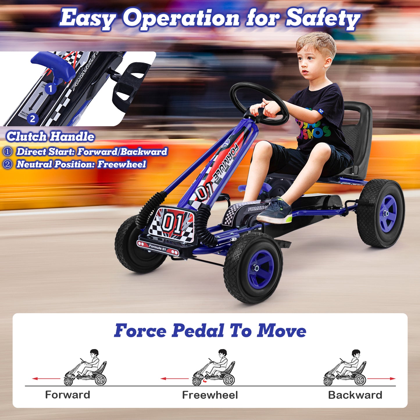 COSTWAY Kids Pedal Go Kart For 3-8 Years, Adjustable Seat