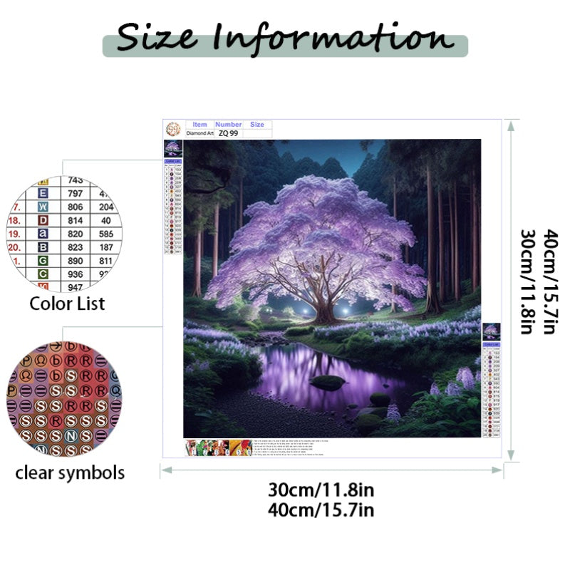 5D Purple Night Light Cherry Blossom Diamond Painting Kit