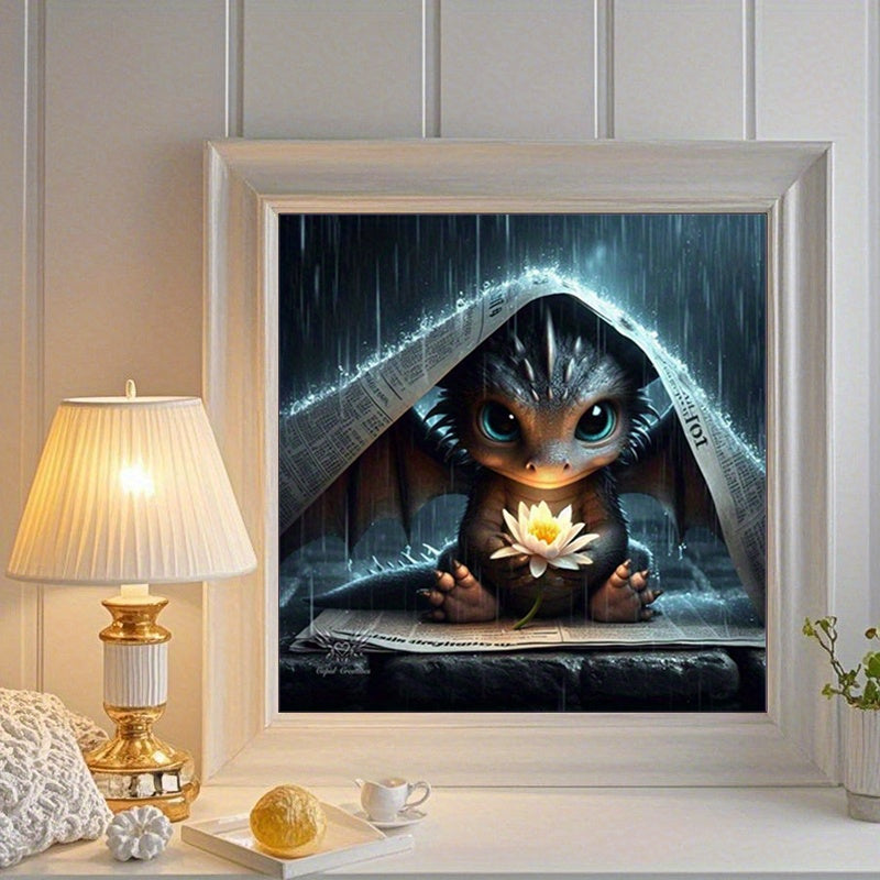 Cute Baby Dragon 5D Diamond Painting Kit With Lotus Decor