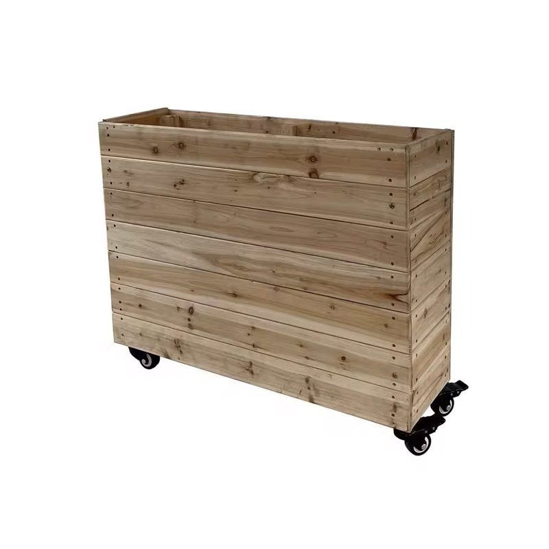 Unfinished Wooden Planter Box With Wheels Garden Bed