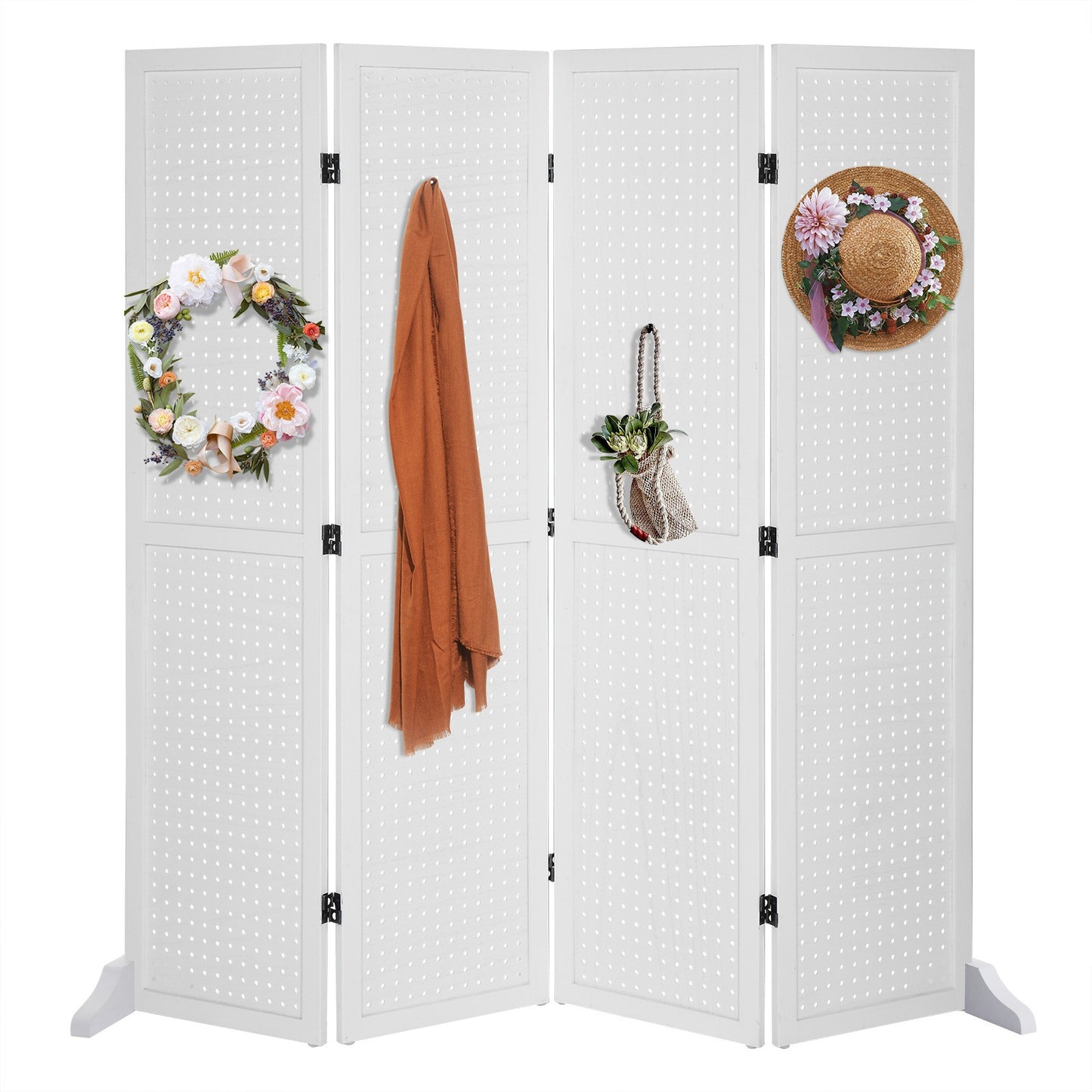 5 Ft Wood Freestanding Pegboard Room Divider Organizer
