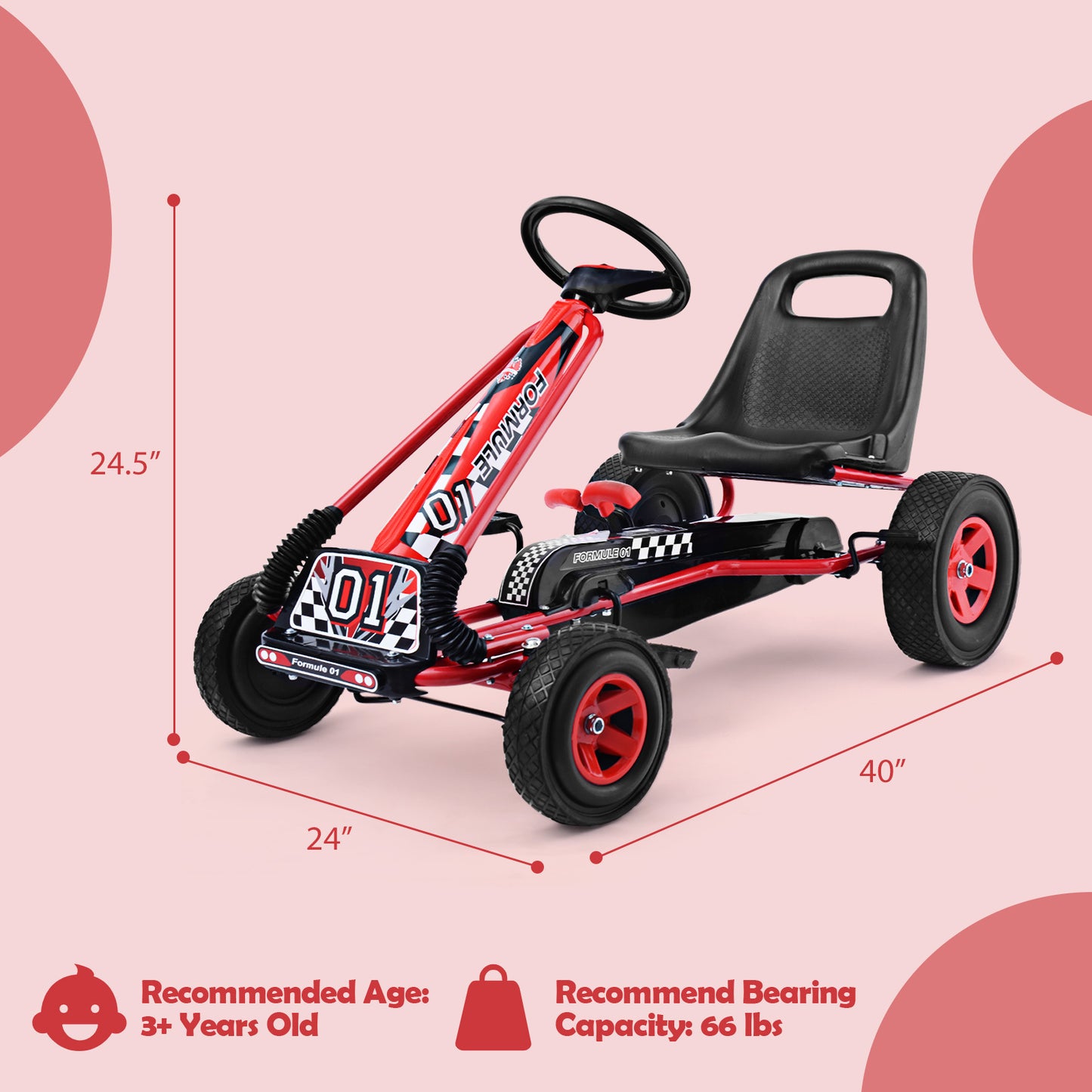 COSTWAY Kids Pedal Go Kart For 3-8 Years, Adjustable Seat
