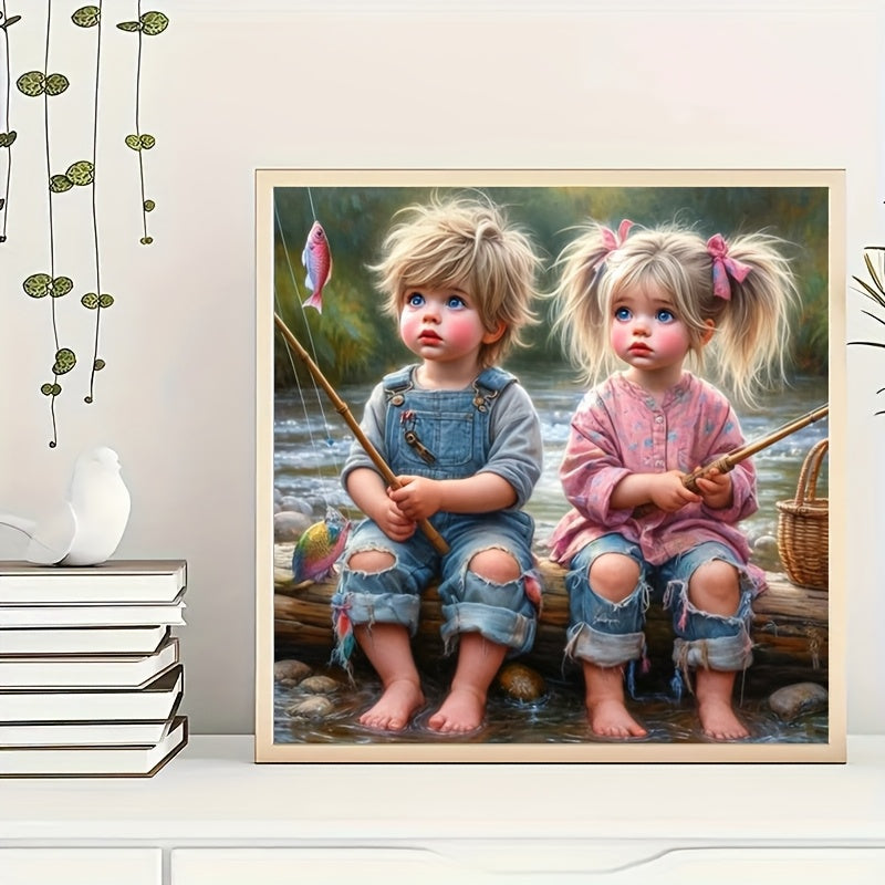 Diamond Art Mosaic Fishing Buddies Round Canvas Kit