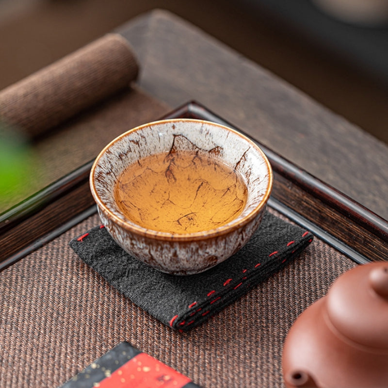 Handmade Ceramic Teacup Set With Unique Glaze Patterns Gift