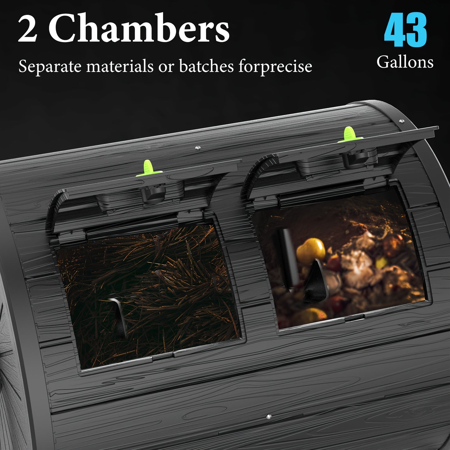 43-Gallon Black Dual-Chamber Tumble Compost Bin with Swivel