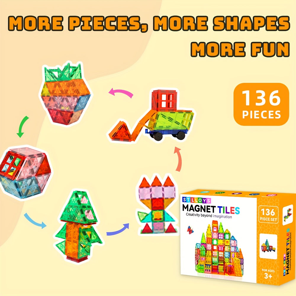 Magnetic Tiles Building Blocks Set 136 106 Pieces STEM Toys