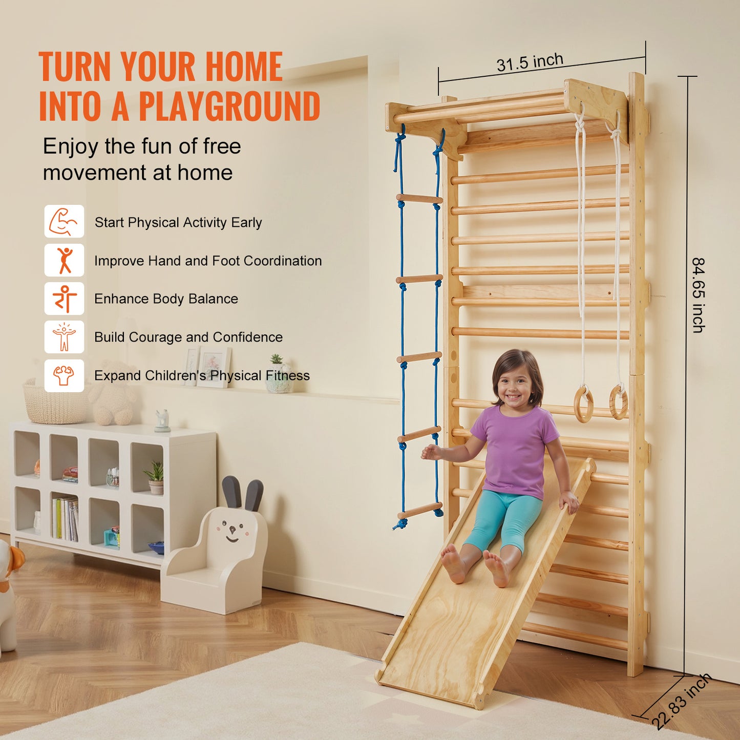 Wooden Indoor Swedish Ladder Wall Gym 5 in 1 for Children