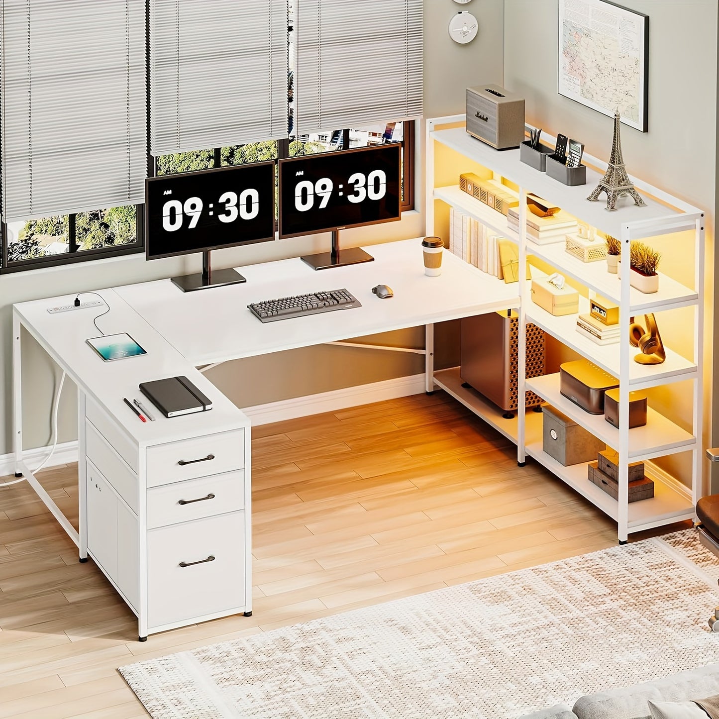 64.5 Inch Reversible L Shaped Gaming Desk with Storage