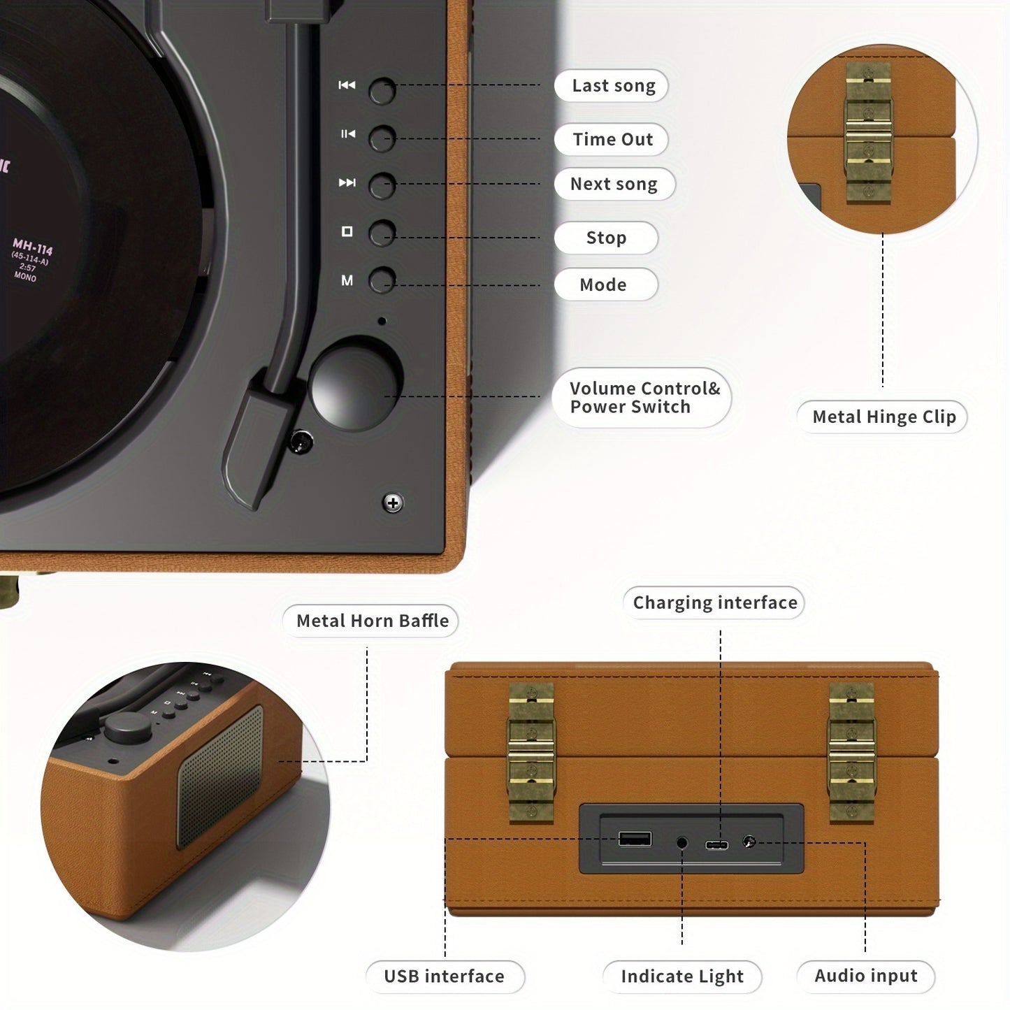 Yintiny Box Style CD Player With Built In Speakers Wireless