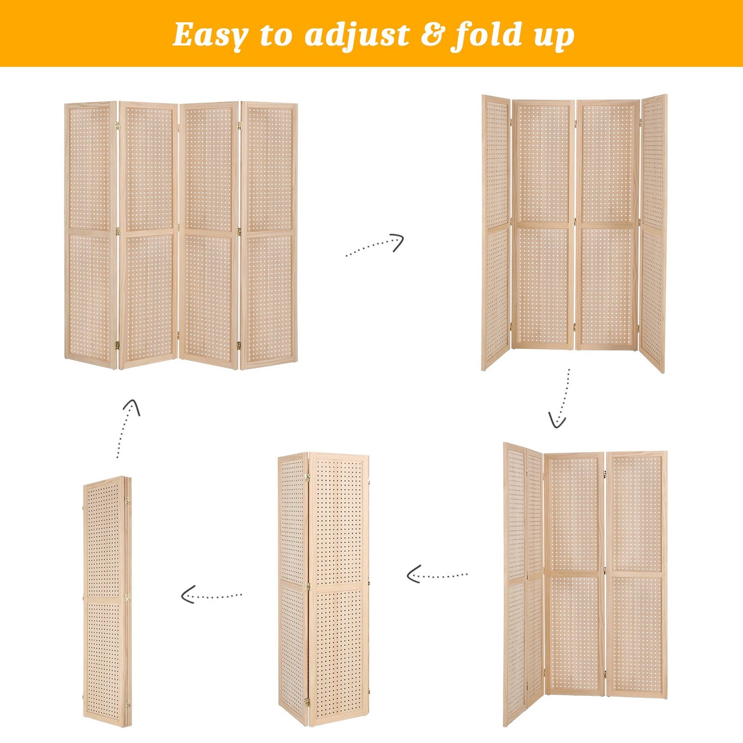 5 Ft Wood Freestanding Pegboard Room Divider Organizer