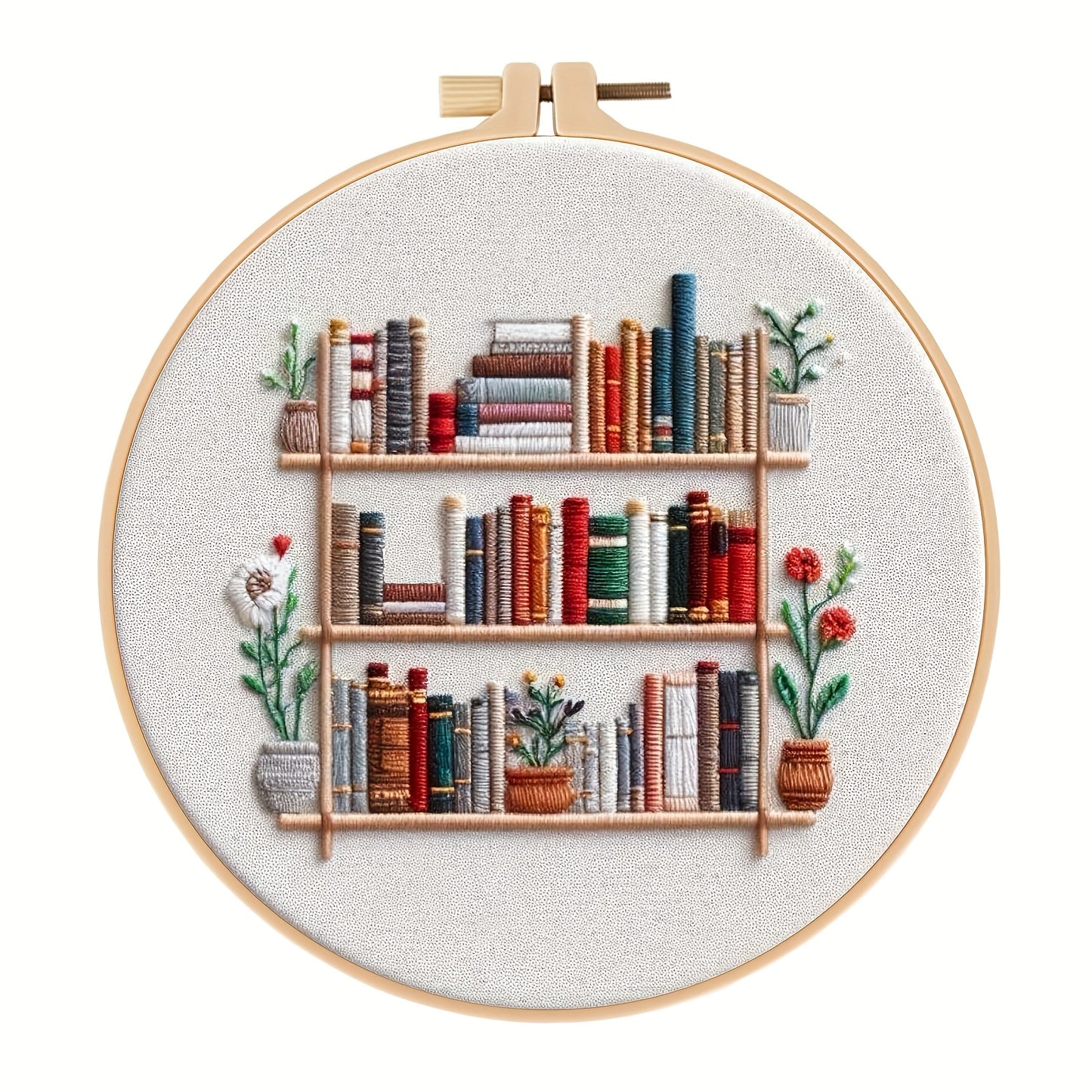 Flower Embroidery Kit With Bookshelf Pattern For Beginners