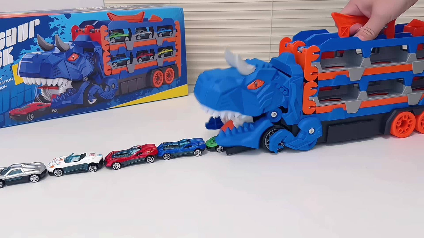 12 Cars Dino Truck Race Track Set For Toddlers 3-6