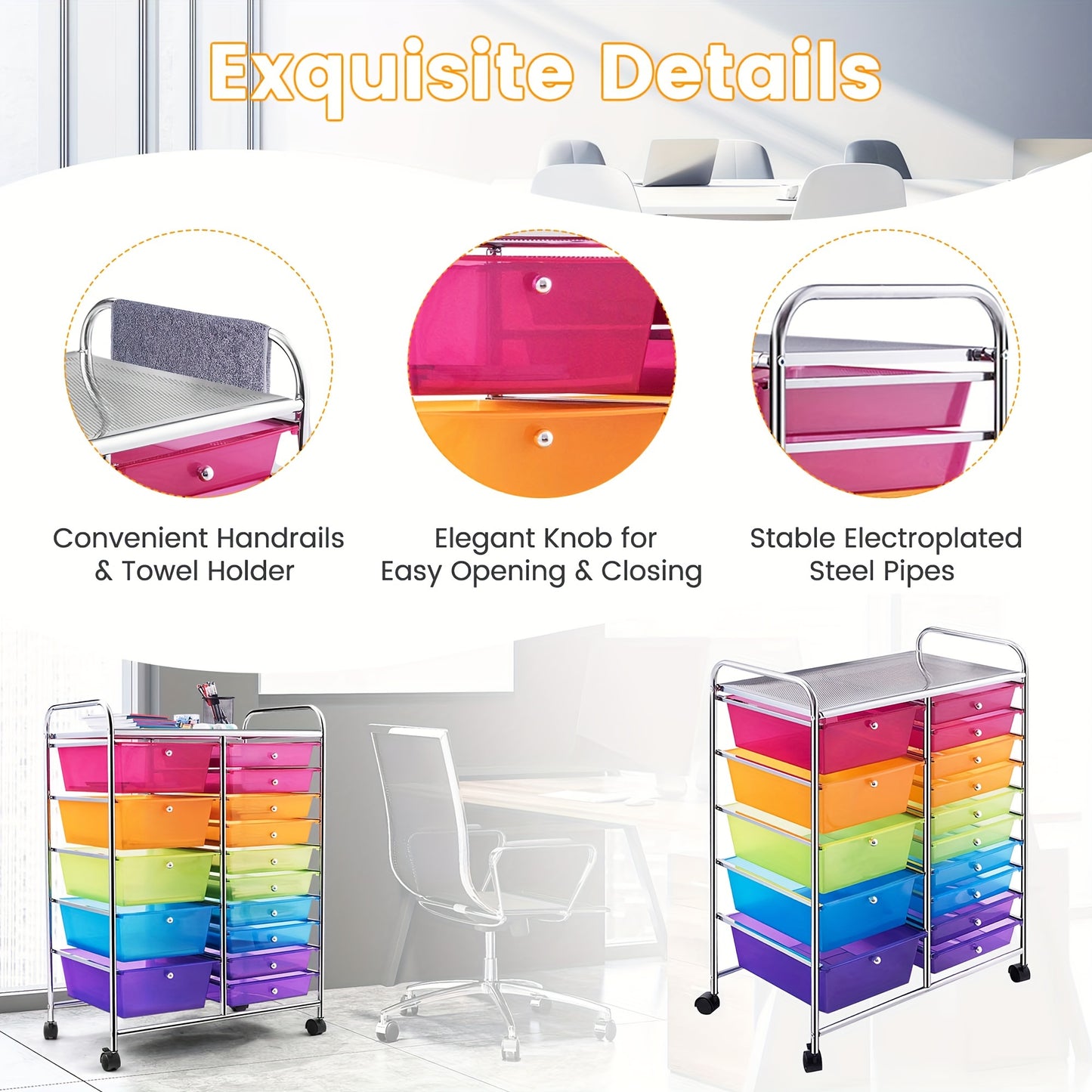 Costway 15-Drawer Rolling Storage Cart for Office and School