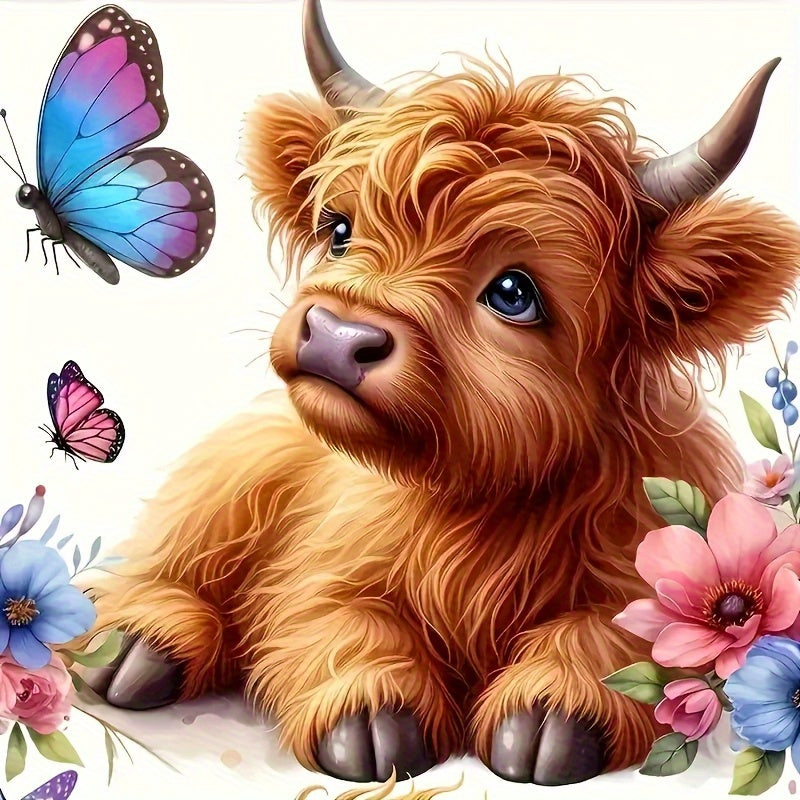 Highland Cow Diamond Painting Kit 4Pc Round Gems Wall Art