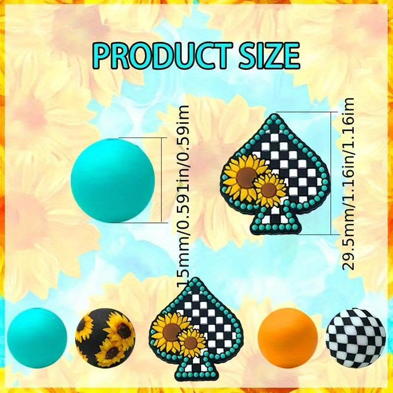 Sunflower Grid Spade Silicone Beads Set 35pcs DIY Jewelry