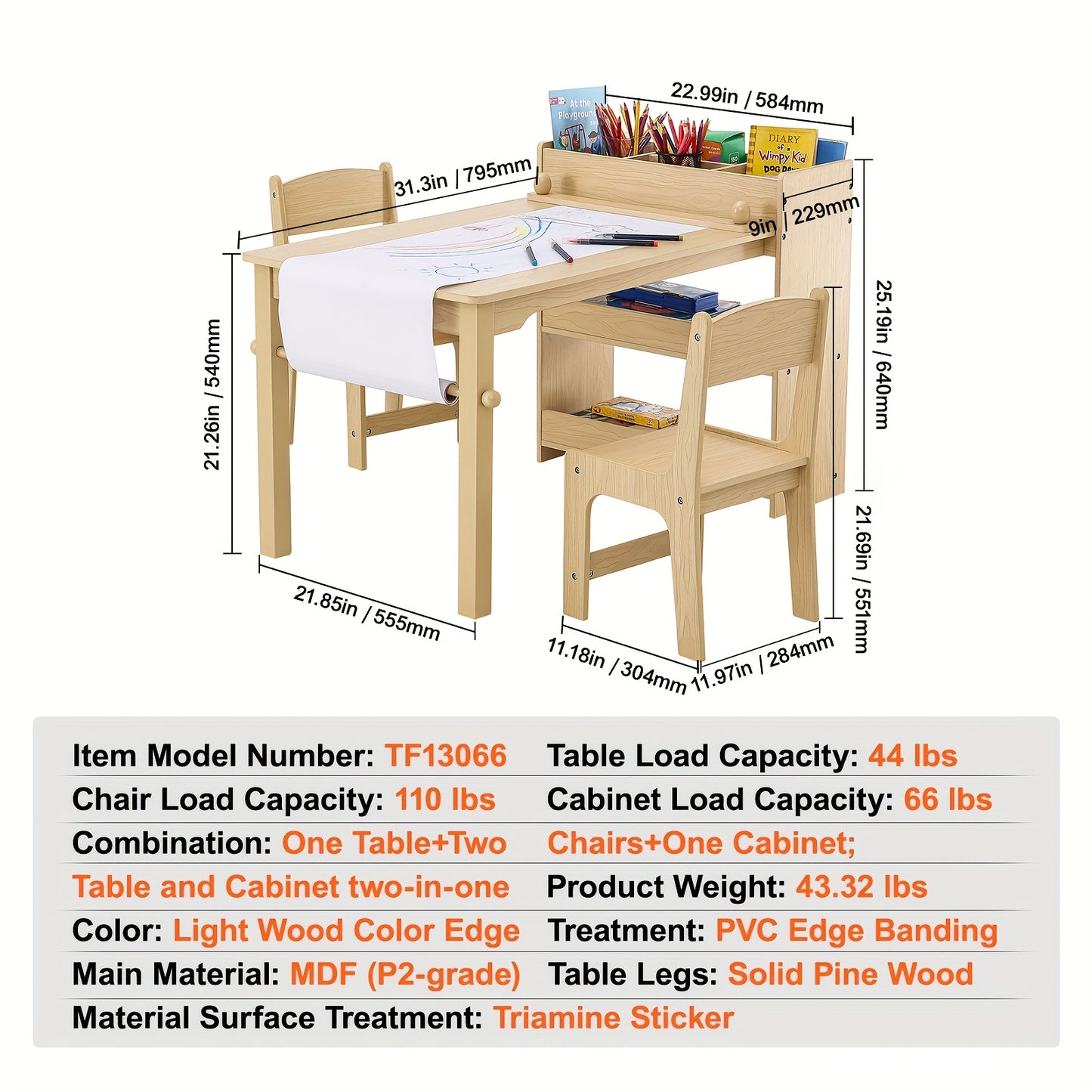 Happybuy Wooden Kids Art Table With 2 Chairs And Cabinet