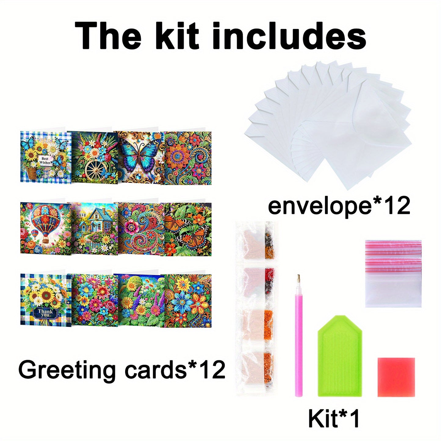 12Pcs DIY Diamond Art Greeting Card Set Floral Bloom
