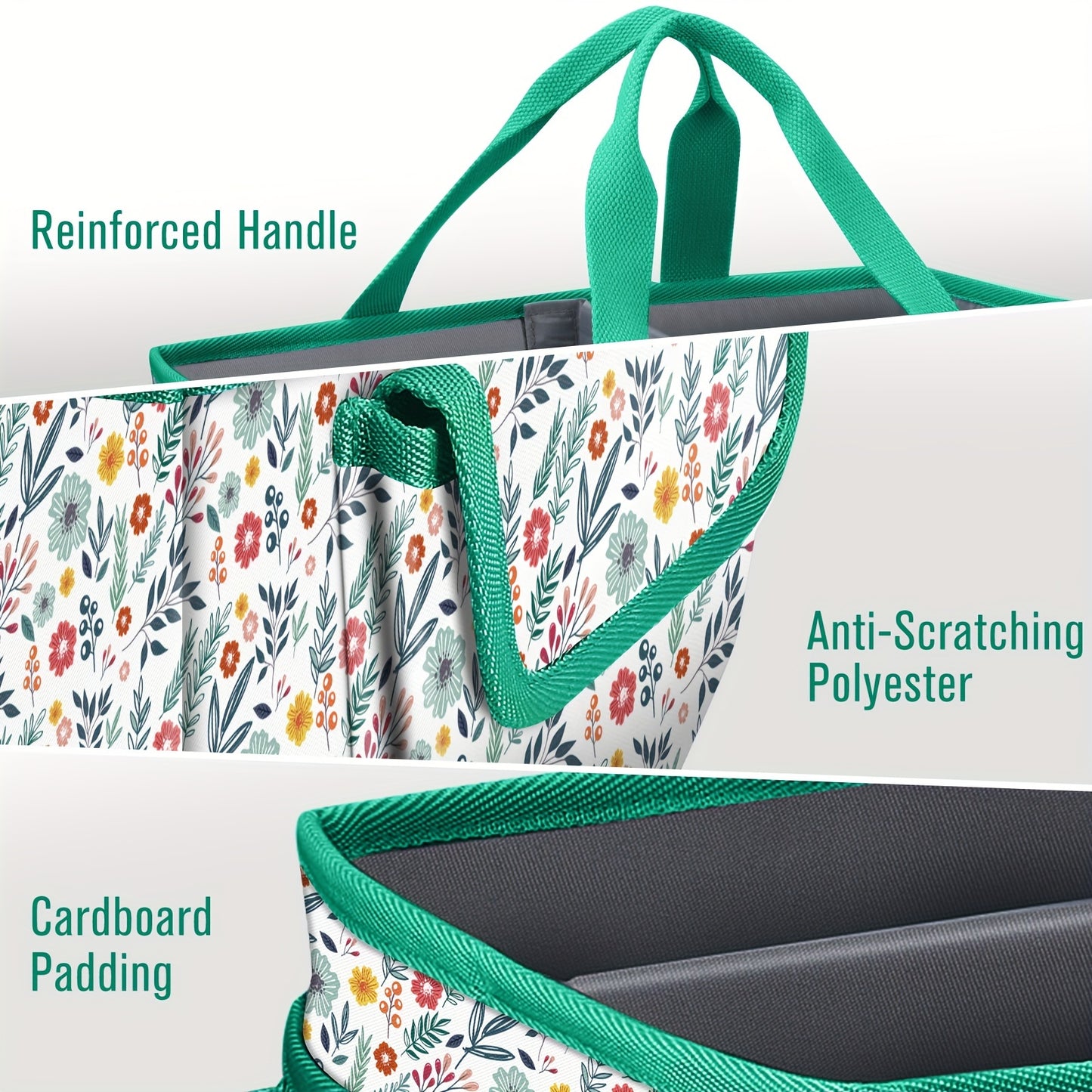 Large Floral Polyester Craft Storage Tote for Sewing