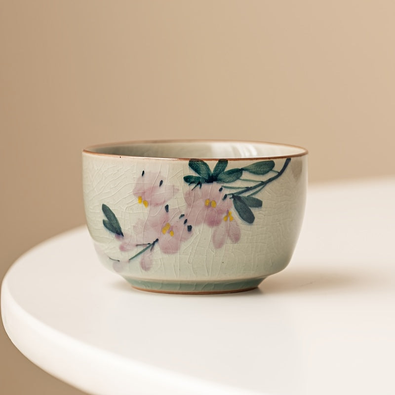 Pure Hand Painted Ice Flake Magnolia Flower Tea Cup Ceramic