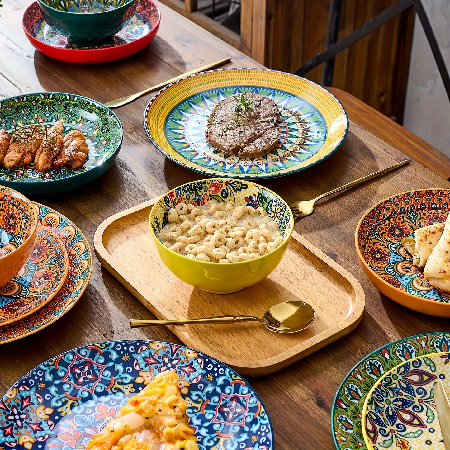 Bohemian Dinnerware Set 24pc Ceramic Plates Service For 4
