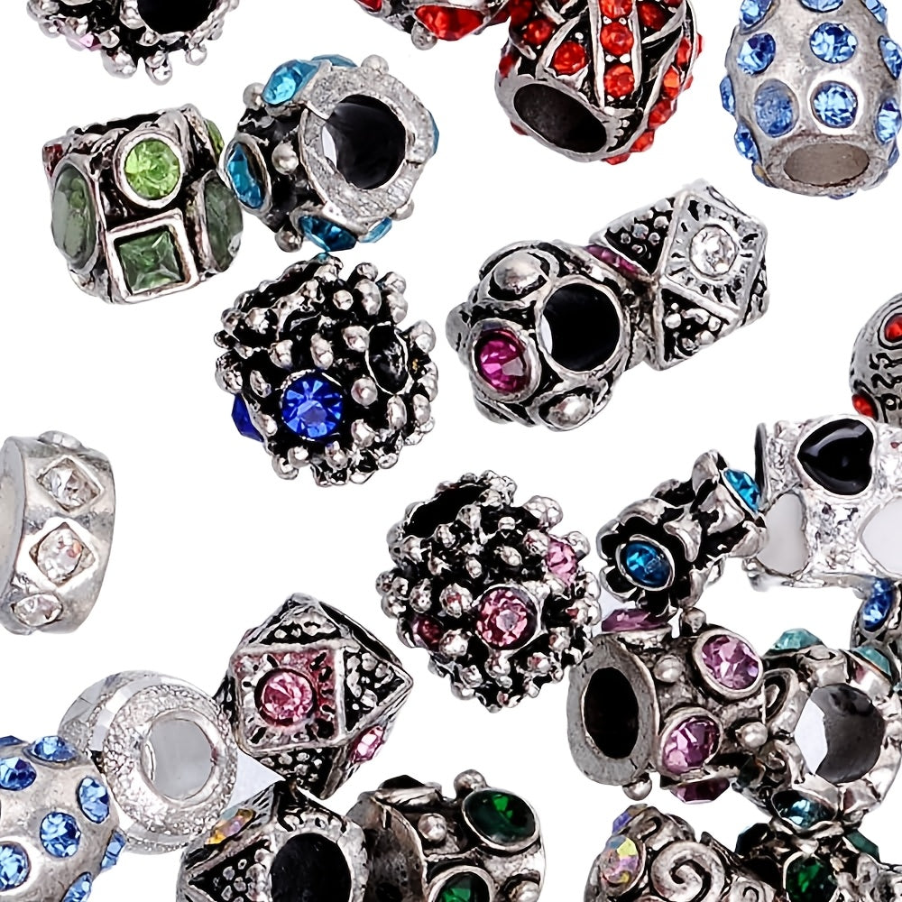 Metal Bead Set With Rhinestone Large Hole DIY Jewelry