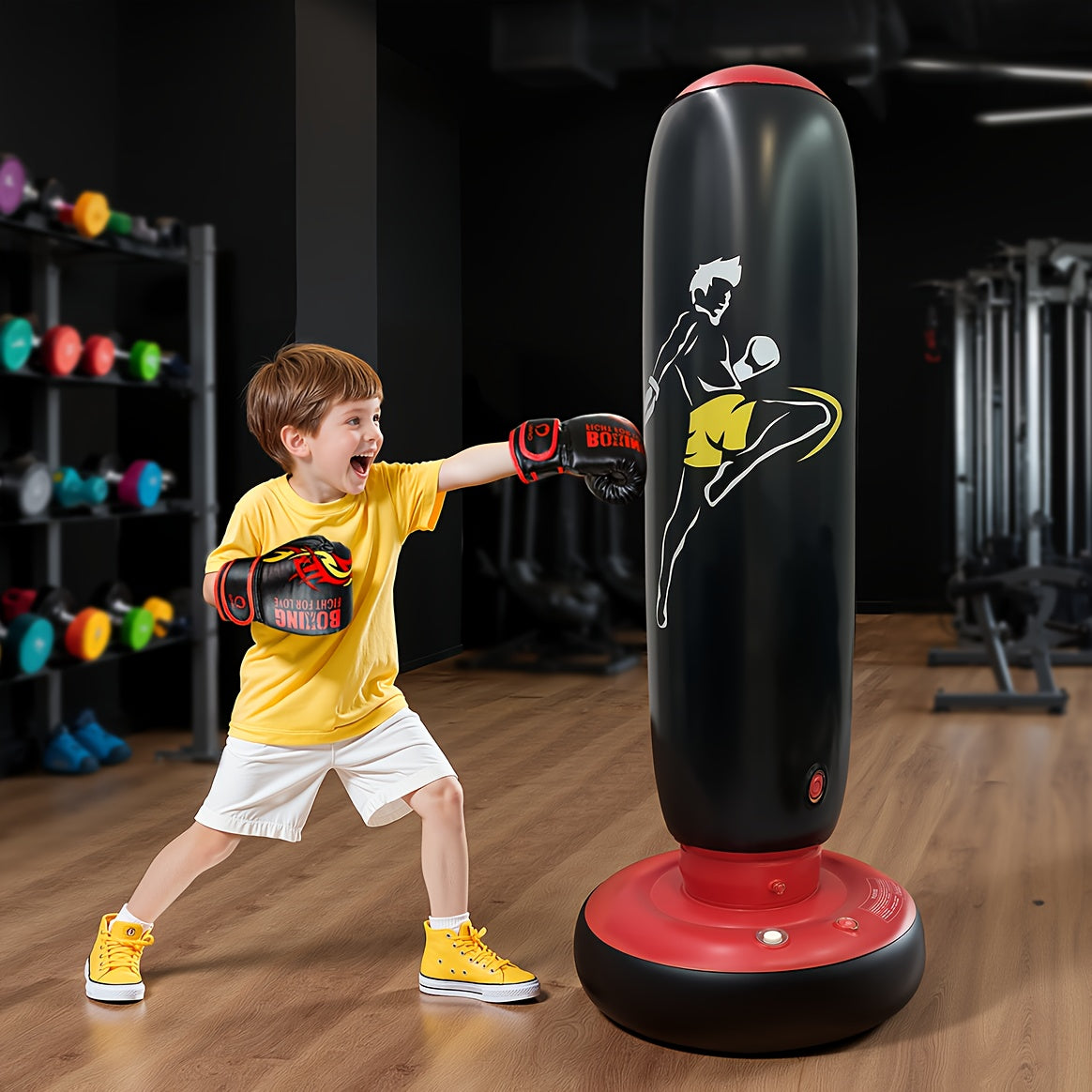 QPAU 66 Inch Inflatable Kids Punching Bag With Gloves