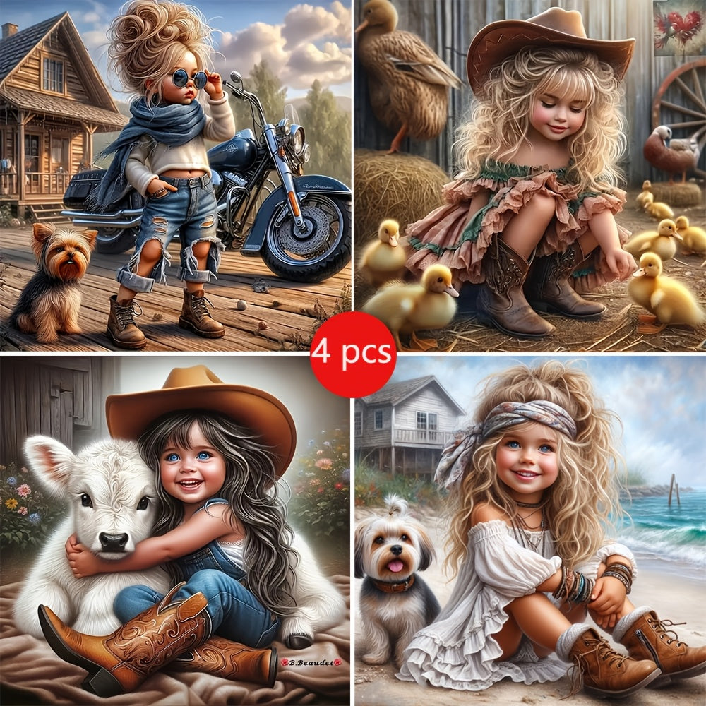 Cartoon Round Diamond Painting Kit 4pc Full Drill 5D