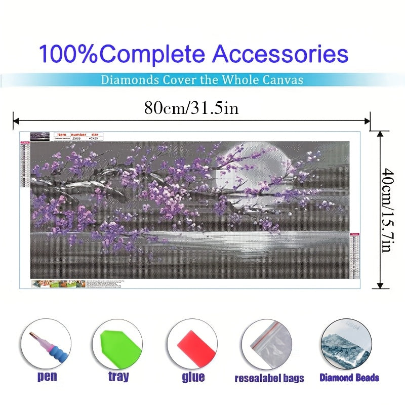 5D Diamond Art Painting Purple Plum Blossom Tree 15.7x31.5In
