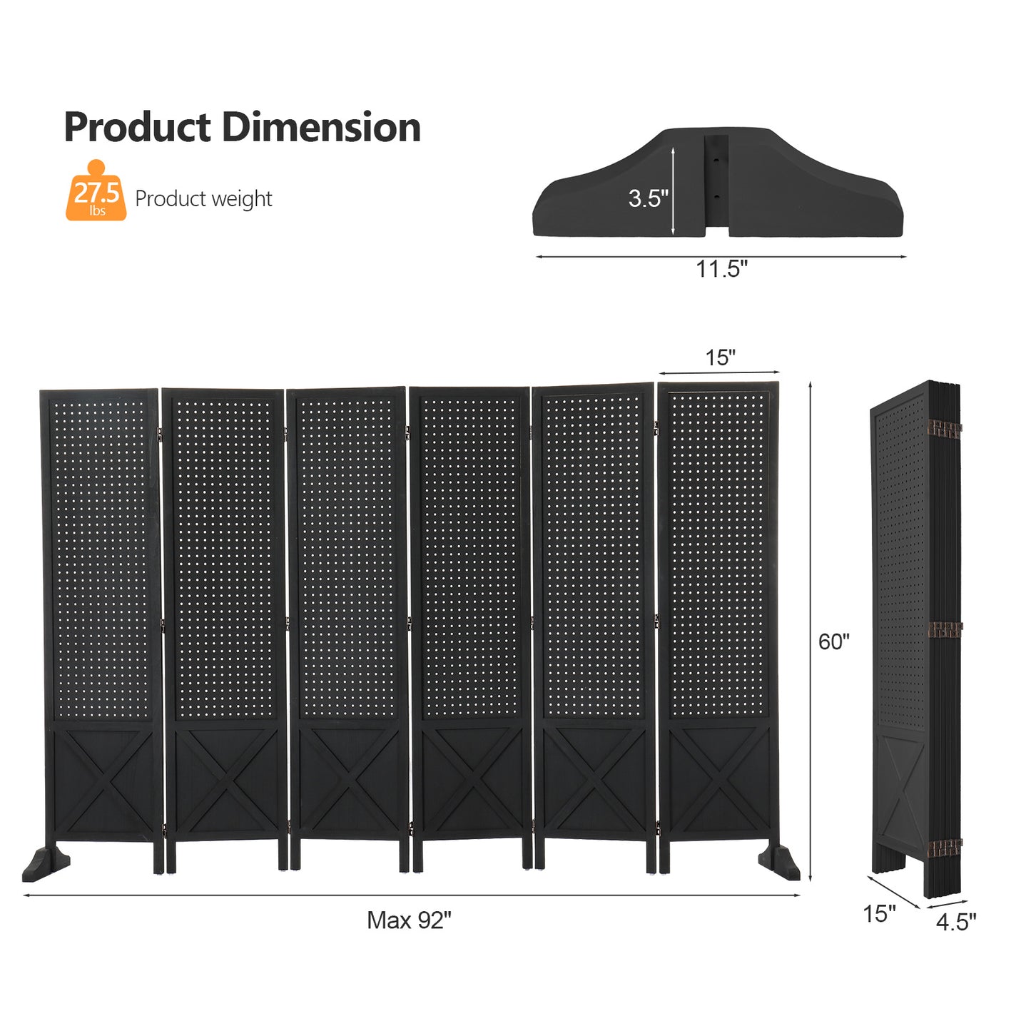 Vingli 60 Inch Freestanding Wood Pegboard Room Divider