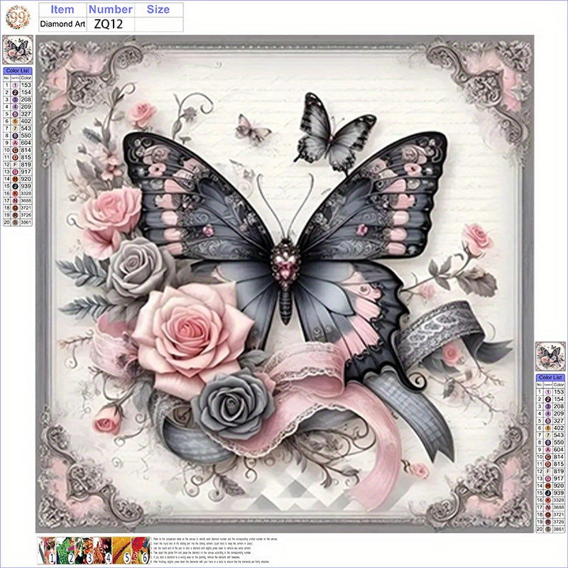 Elegant Gothic Victorian Butterfly Roses 5D Diamond Art Kit