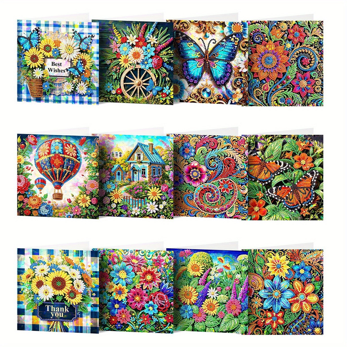 12Pcs DIY Diamond Art Greeting Card Set Floral Bloom