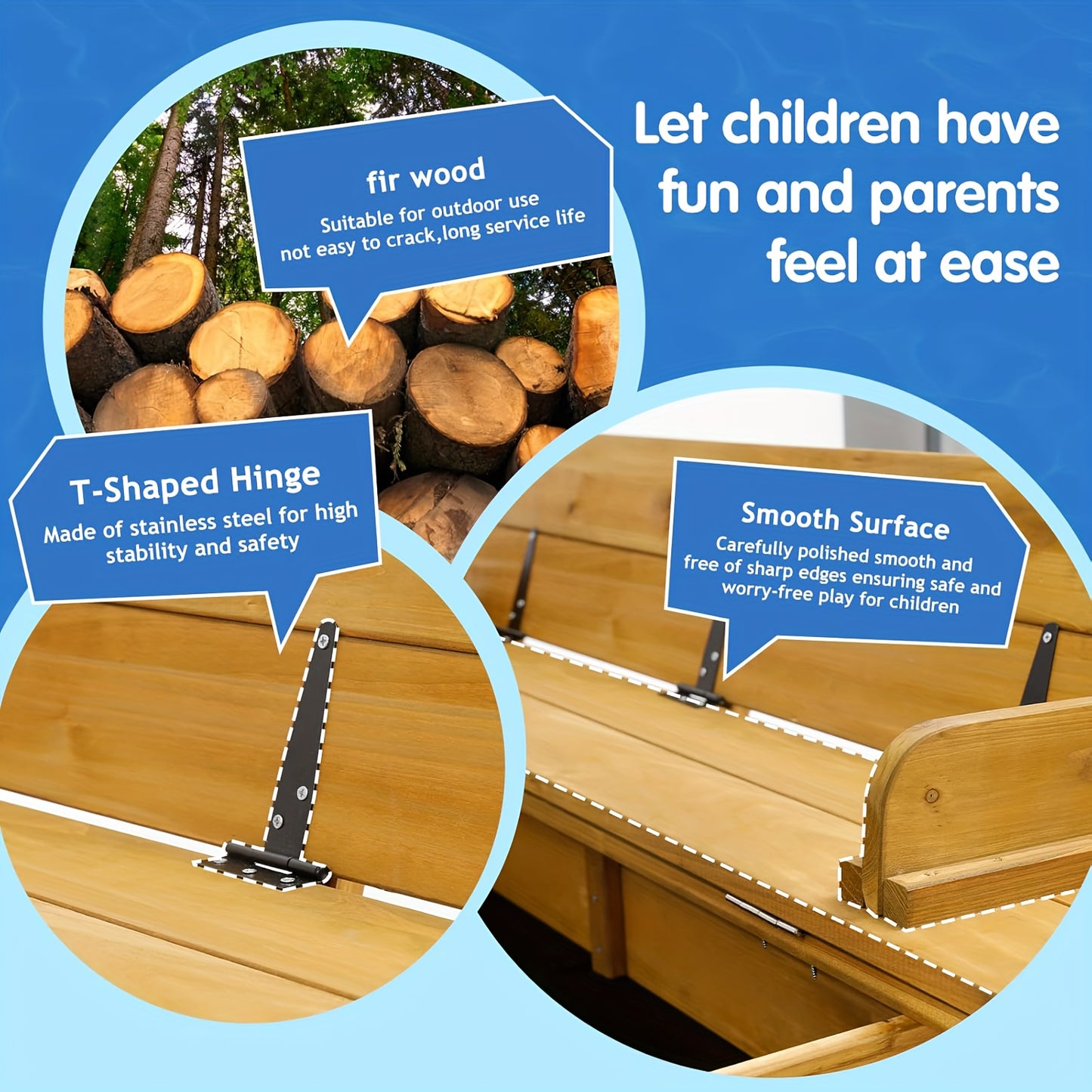 Petscosset Wooden Sandbox With Lid Canopy And Benches