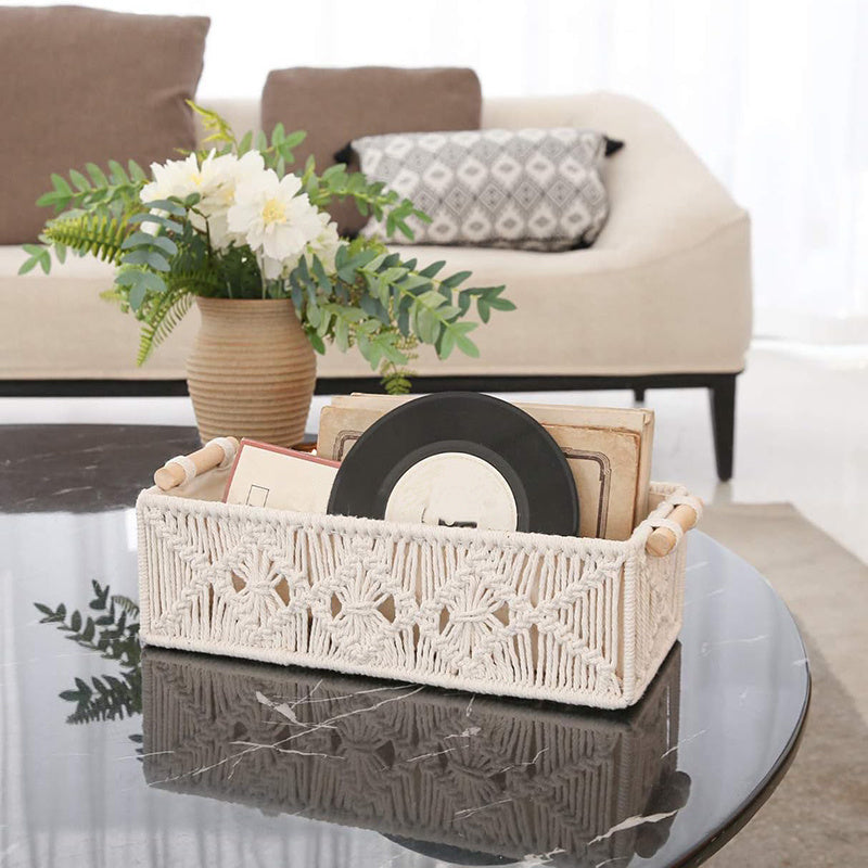 Elegant Boho Macrame Storage Basket Hand Woven Organizer