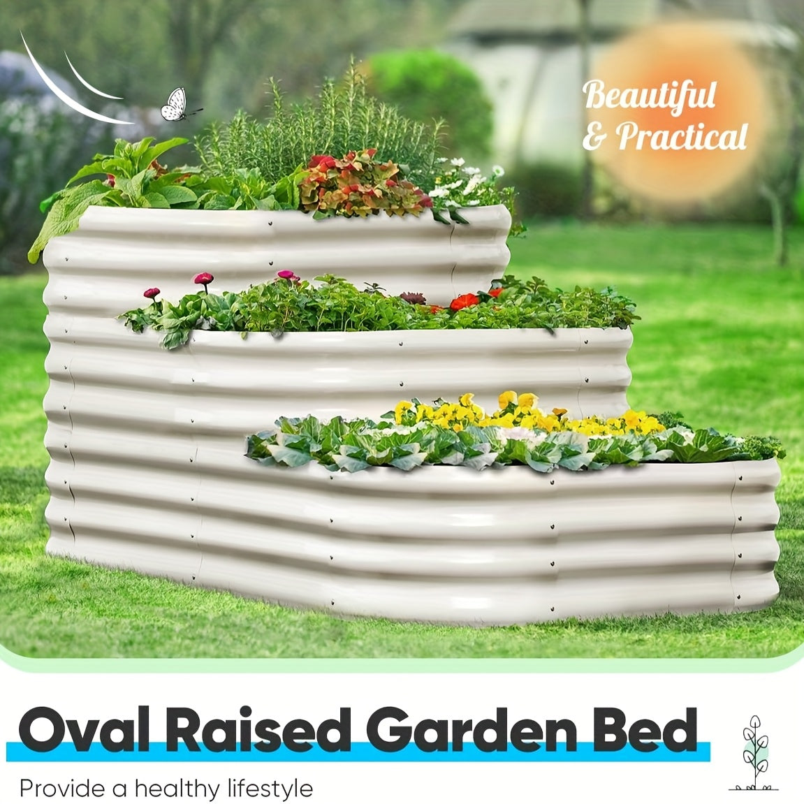 Three Tier Galvanized Steel Raised Garden Bed Kit Outdoor