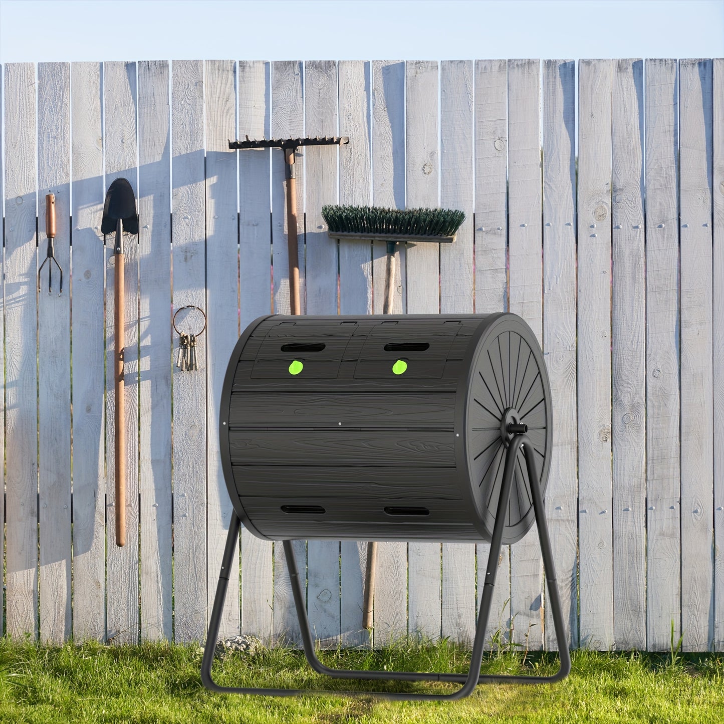 43-Gallon Black Dual-Chamber Tumble Compost Bin with Swivel