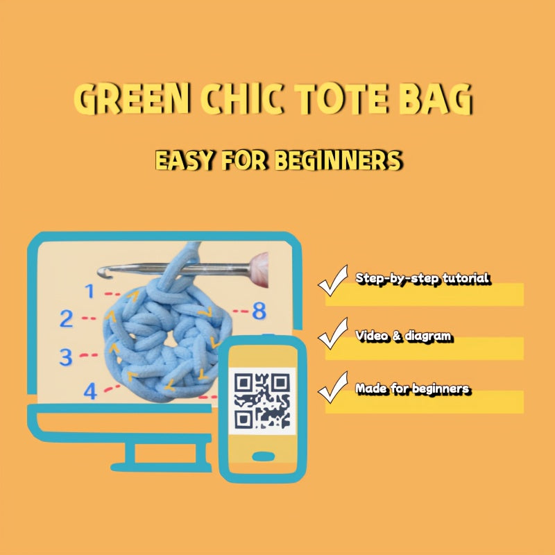 Green Chic Crochet Tote Bag Kit For Beginners DIY Gift