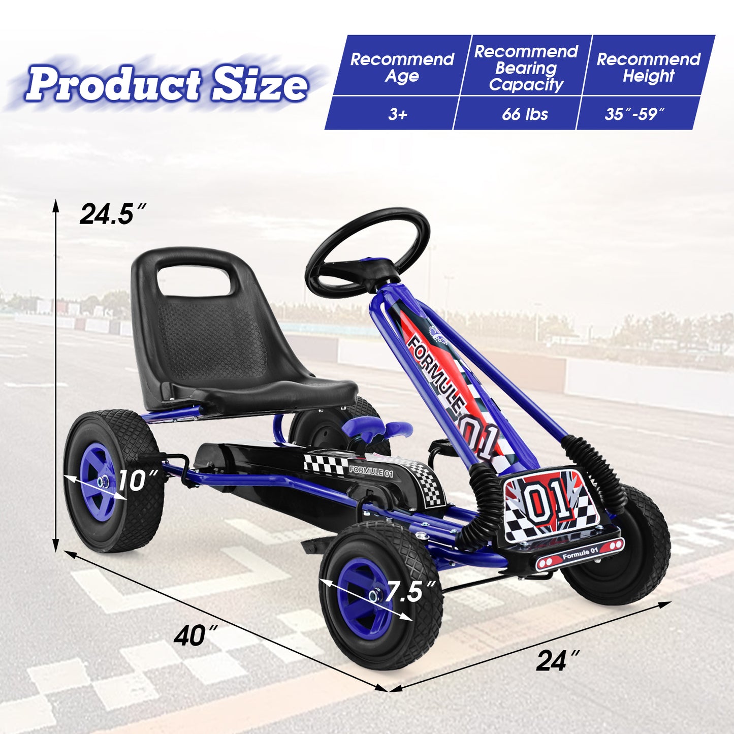 COSTWAY Kids Pedal Go Kart For 3-8 Years, Adjustable Seat