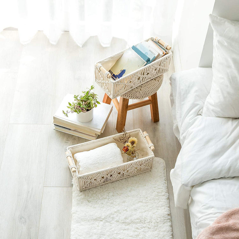 Elegant Boho Macrame Storage Basket Hand Woven Organizer