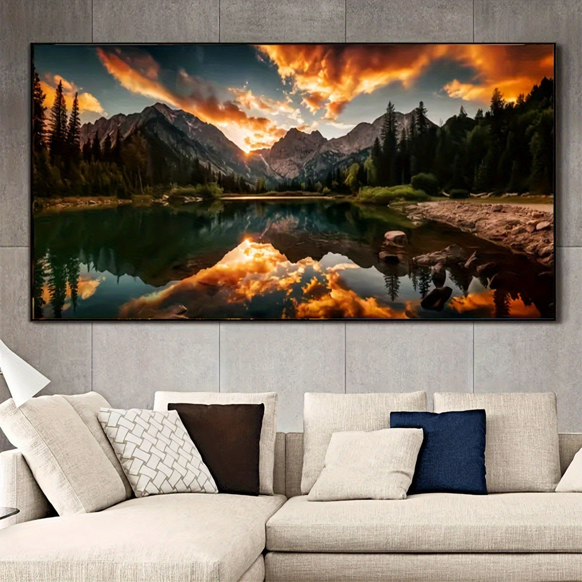 Large 5D Diamond Painting Kit Lake Sunset Forest Scene Art