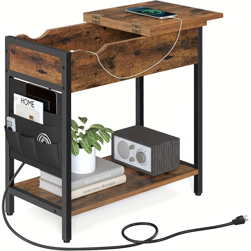 VASAGLE End Table With Storage And Charging Station For Living Room And Bedroom, Compact Side Table With Drawer
