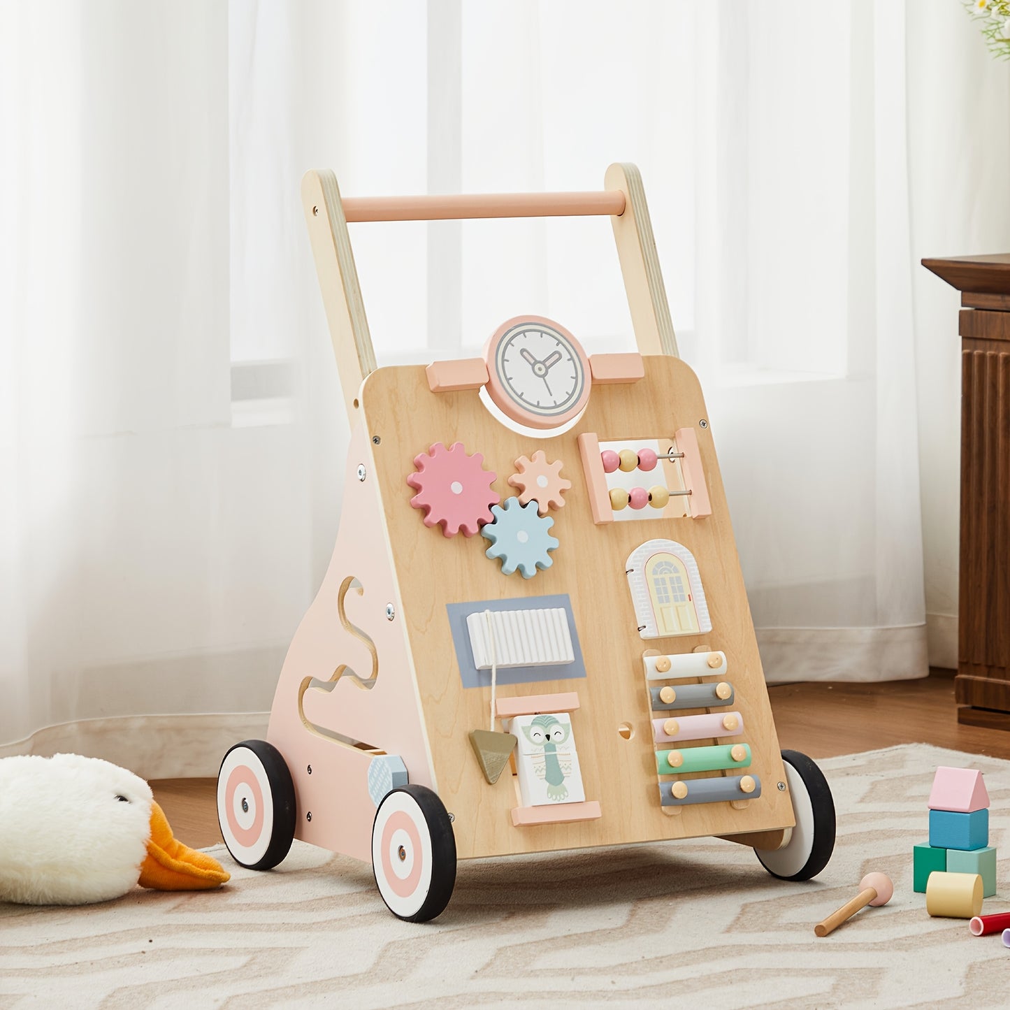 Interactive Wooden Push Walker for Babies 6-12 Months