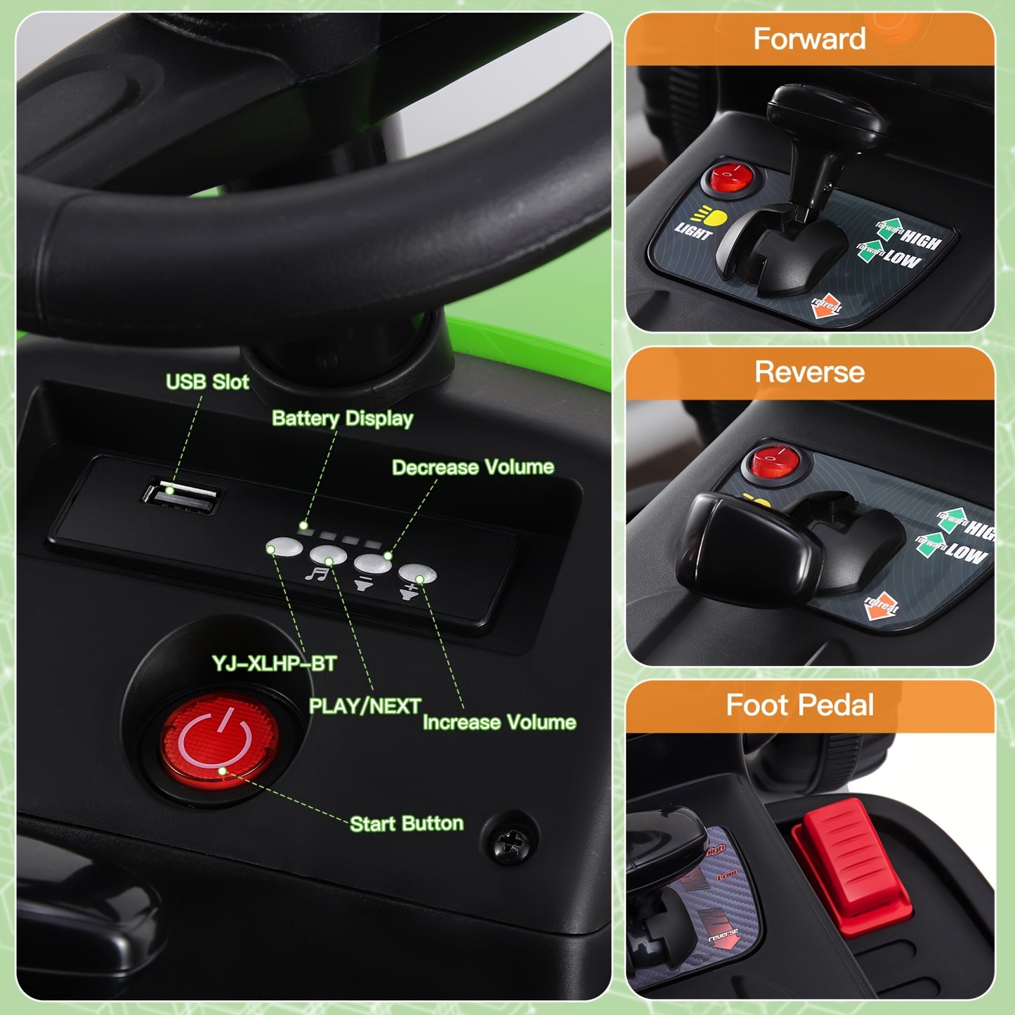 12V Green Ride-On Tractor With Trailer And Remote Control