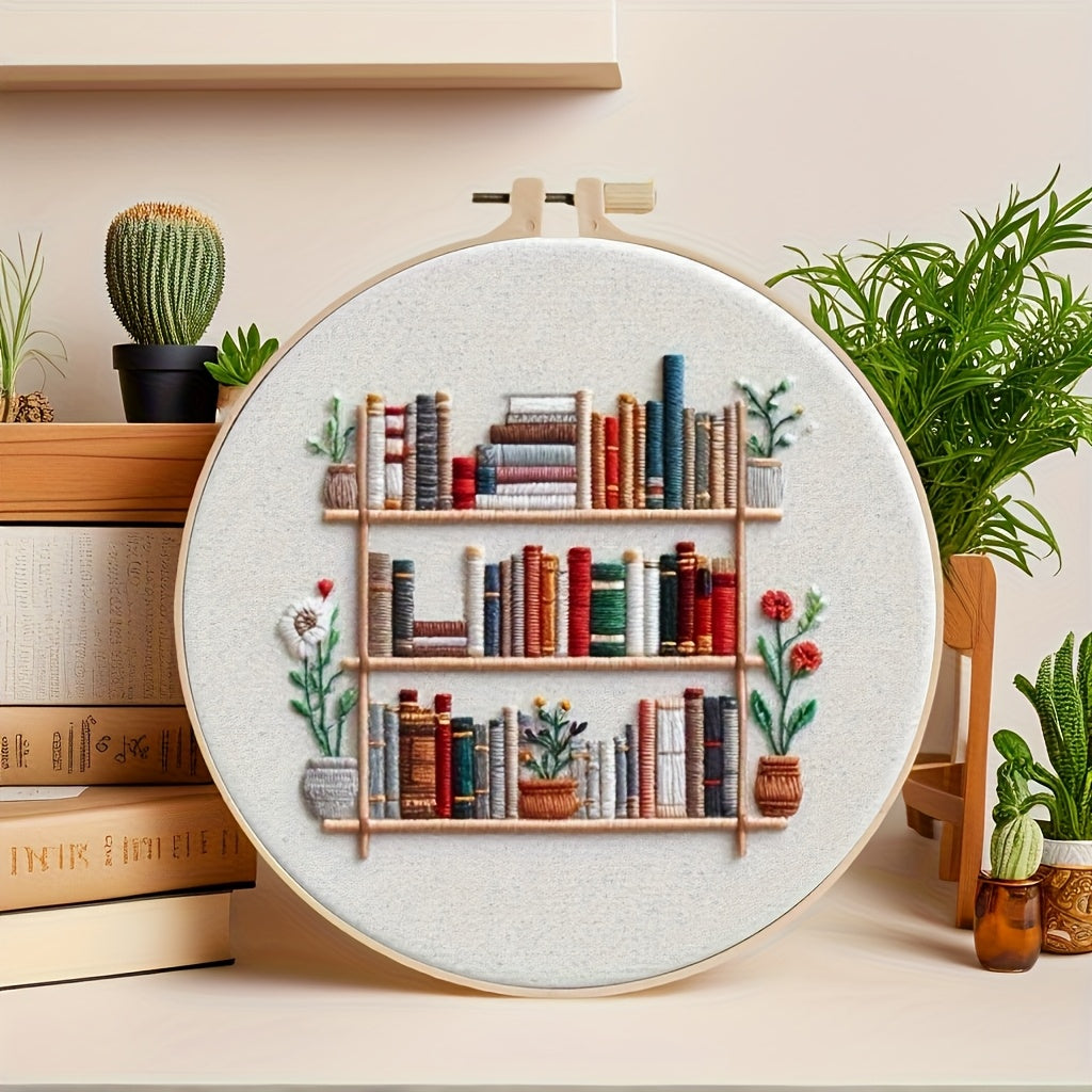 Flower Embroidery Kit With Bookshelf Pattern For Beginners