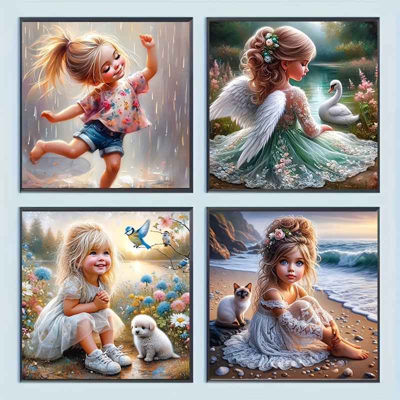 4Pcs Cute Little Girl Diamond Painting Kit Full Round 5D