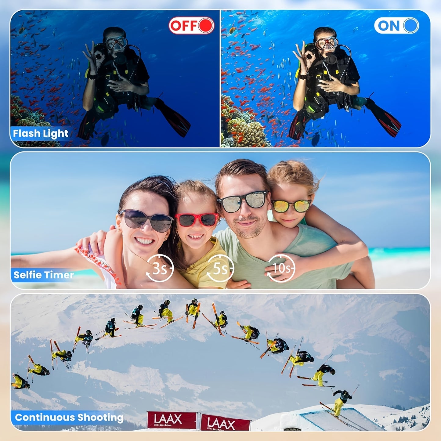 Underwater Digital Camera 18X Zoom 10ft Floating Dual Screen