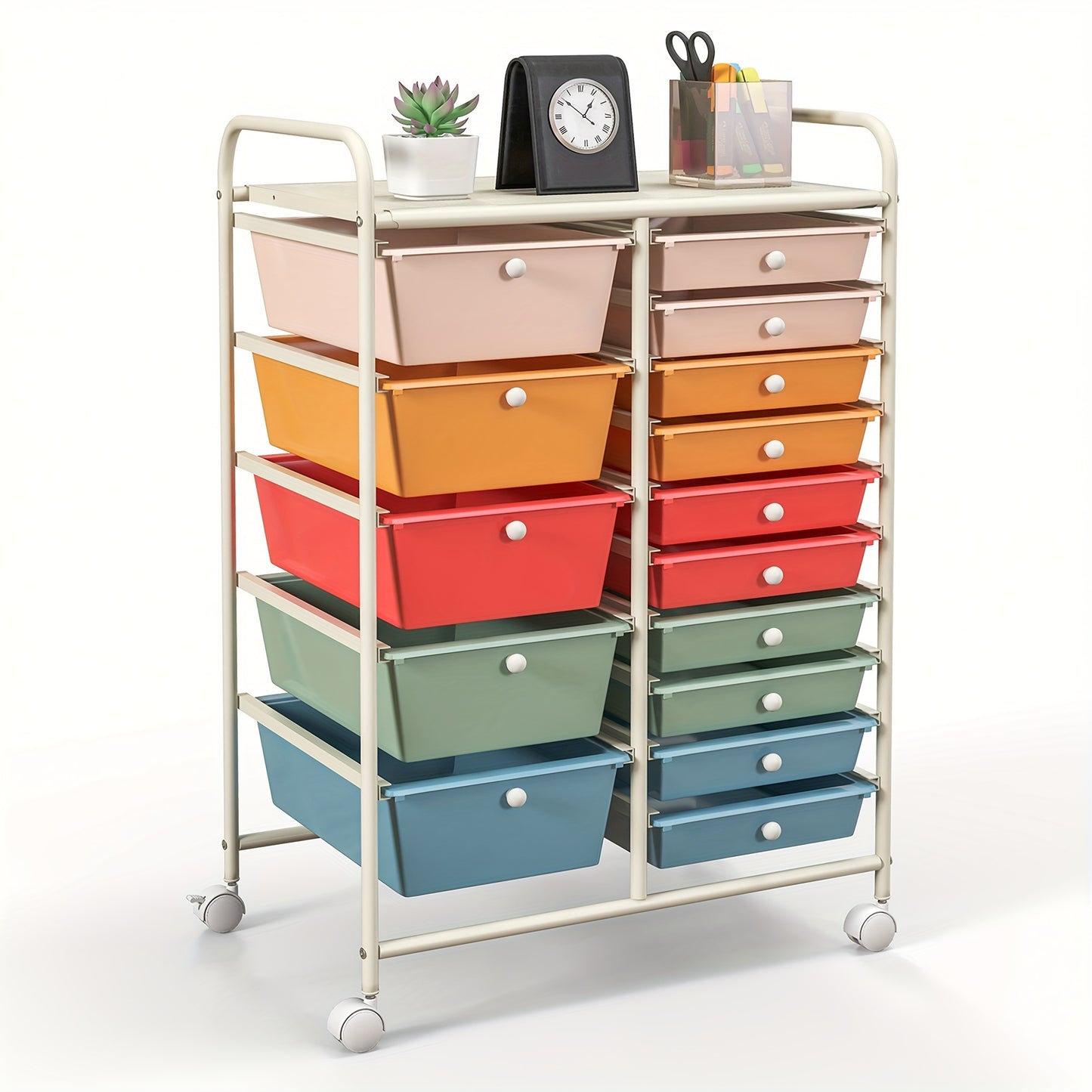 Costway 15-Drawer Rolling Storage Cart for Office and School