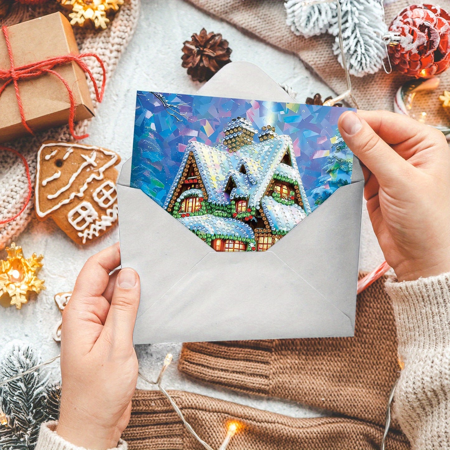 DIY Diamond Art Greeting Card Set Winter Snow House