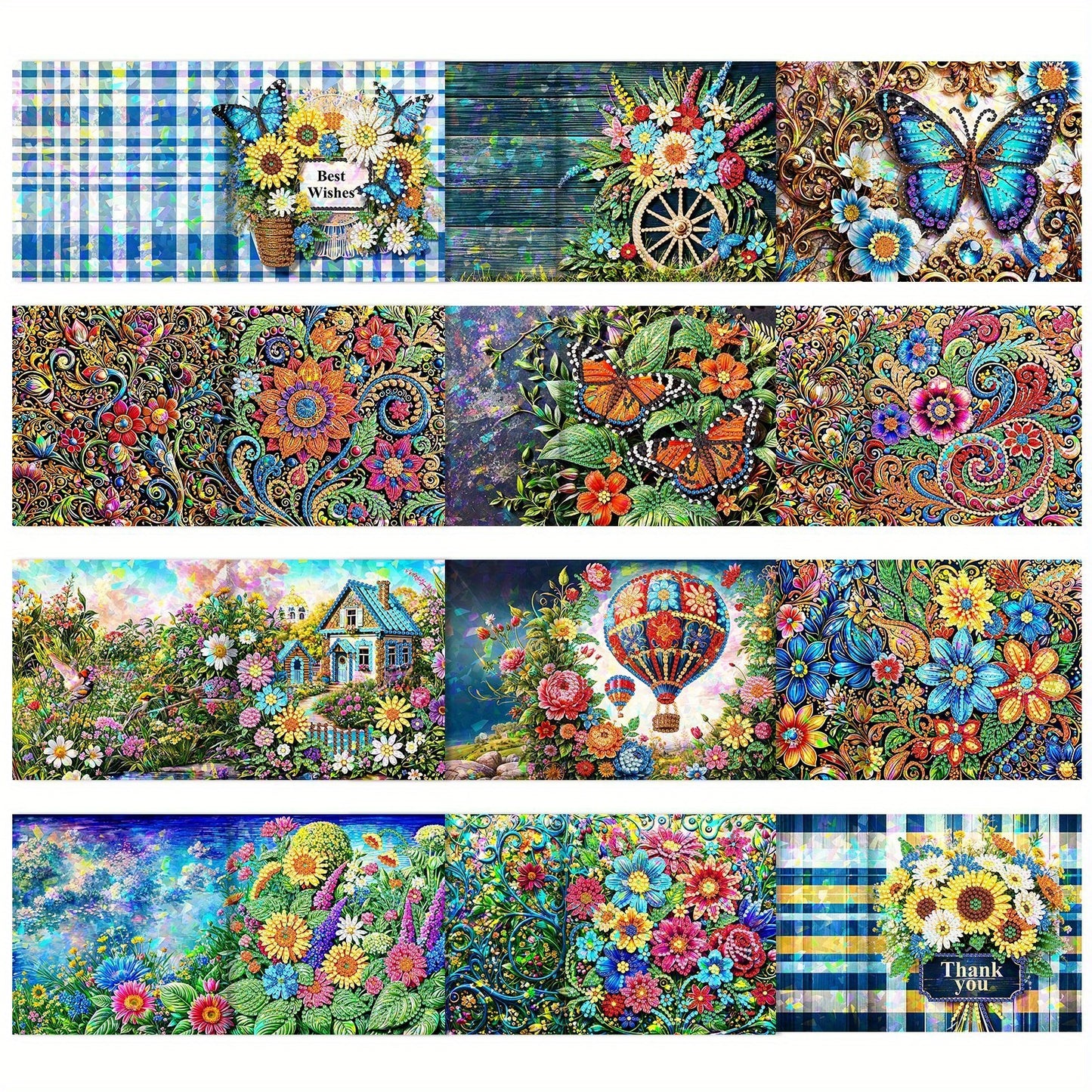 12Pcs DIY Diamond Art Greeting Card Set Floral Bloom